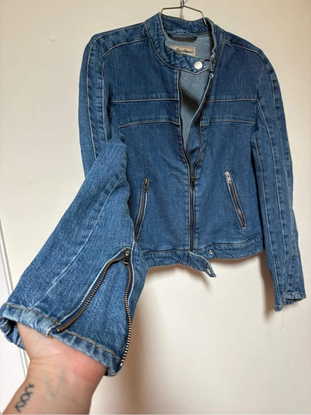 NWOT Free People We The Free Fast Lane Denim Moto Jacket Size Small